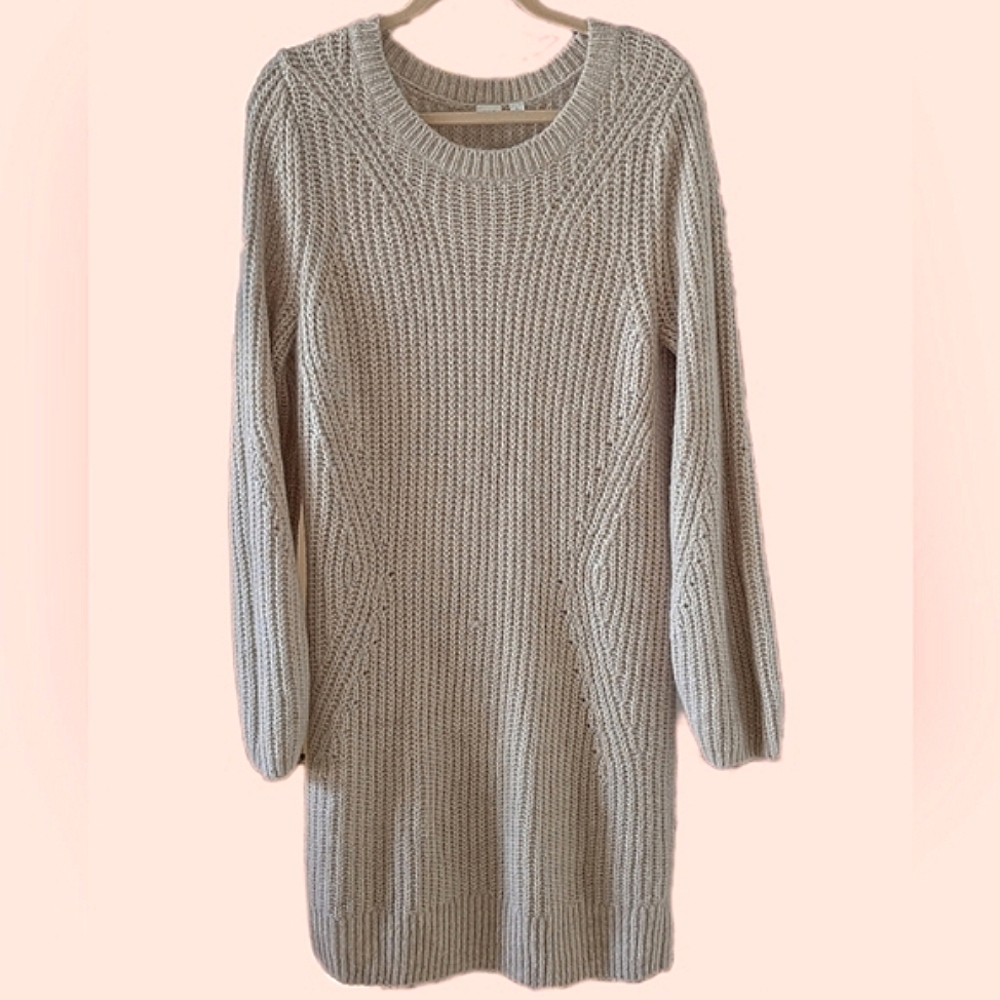 Gap Cream Oat Beige Knit Sweater Dress Wool Alpaca Blend Crewneck Large